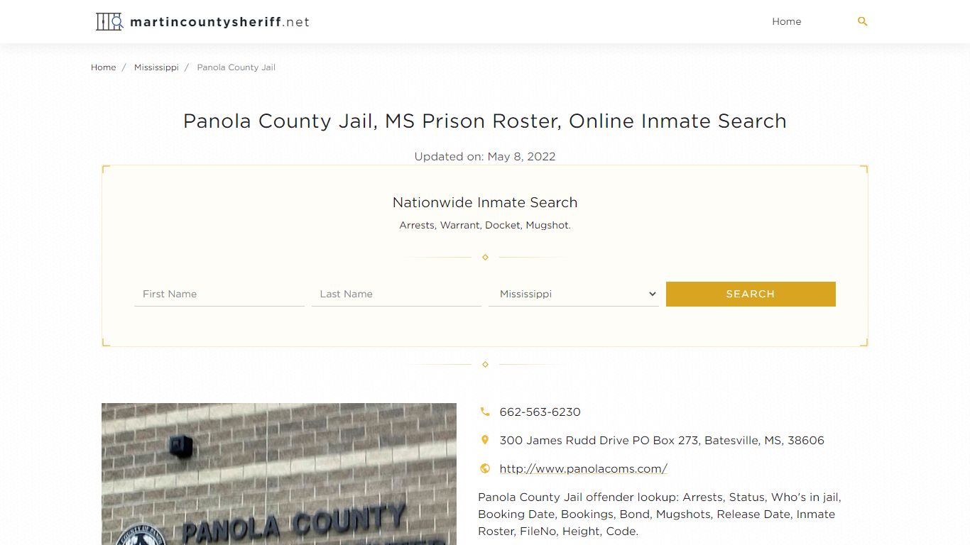 Panola County Jail, MS Prison Roster, Online Inmate Search ...