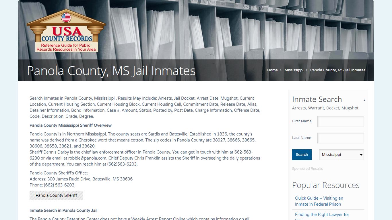 Panola County, MS Jail Inmates | Name Search